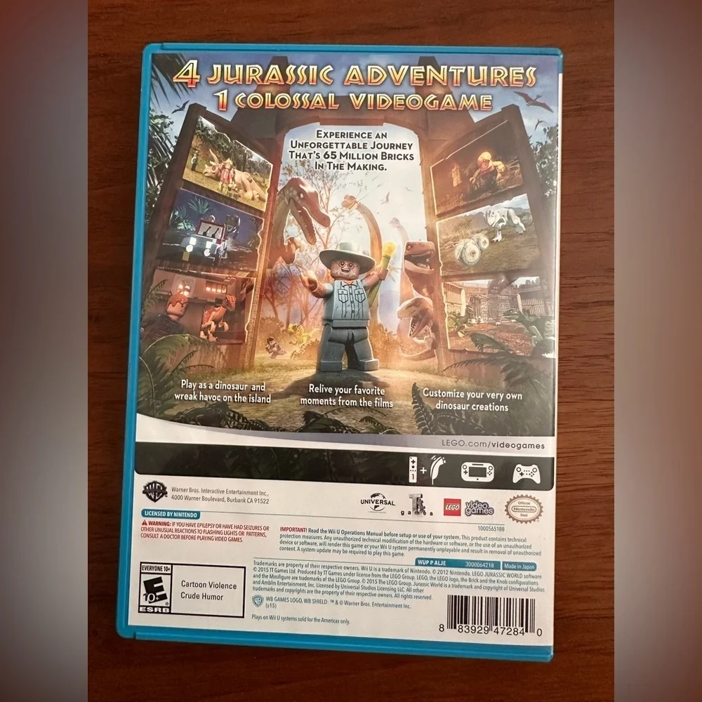 LEGO Jurassic World Nintendo Wii U game case manual EUC